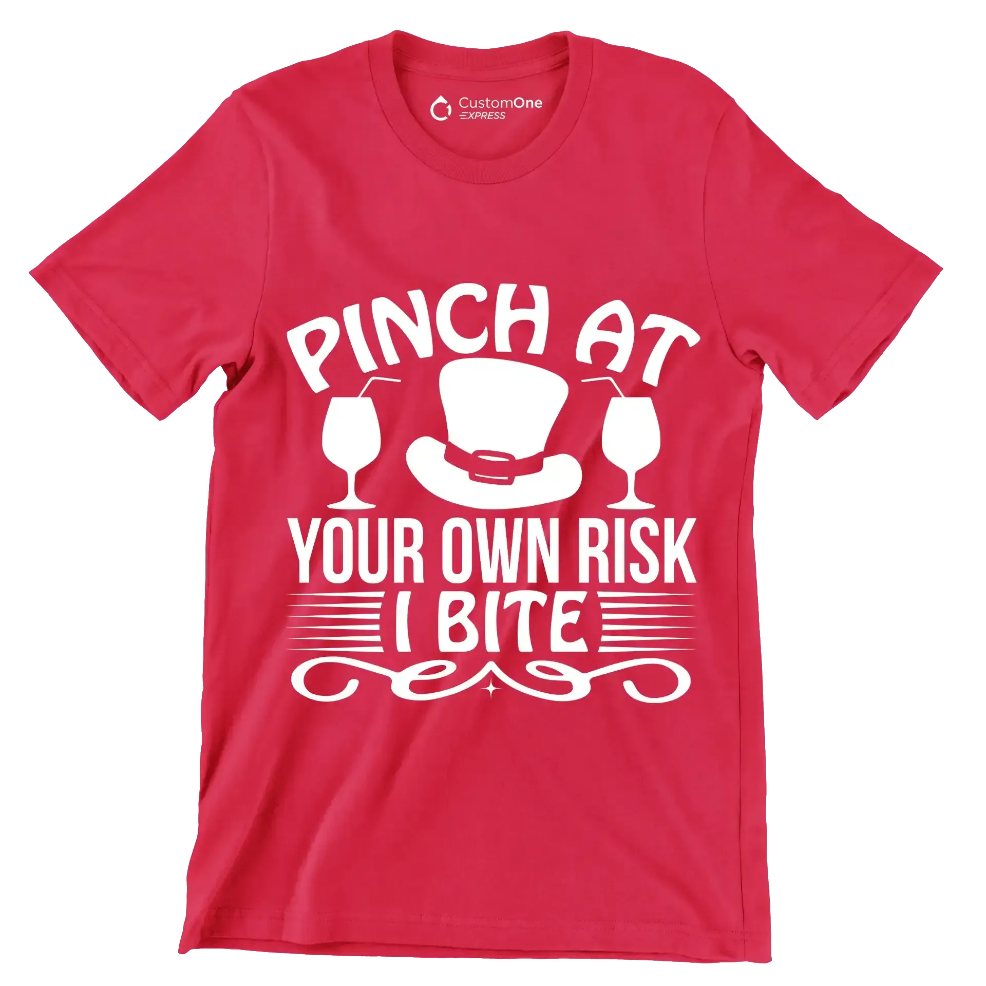 Pinch at your own risk I bite - St. Patrick's Day T-Shirt-Red-S-Custom One Express