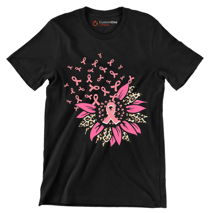 Pink Ribbon Flower - Breast Cancer Awareness T-Shirt-Black-S-Custom One Express