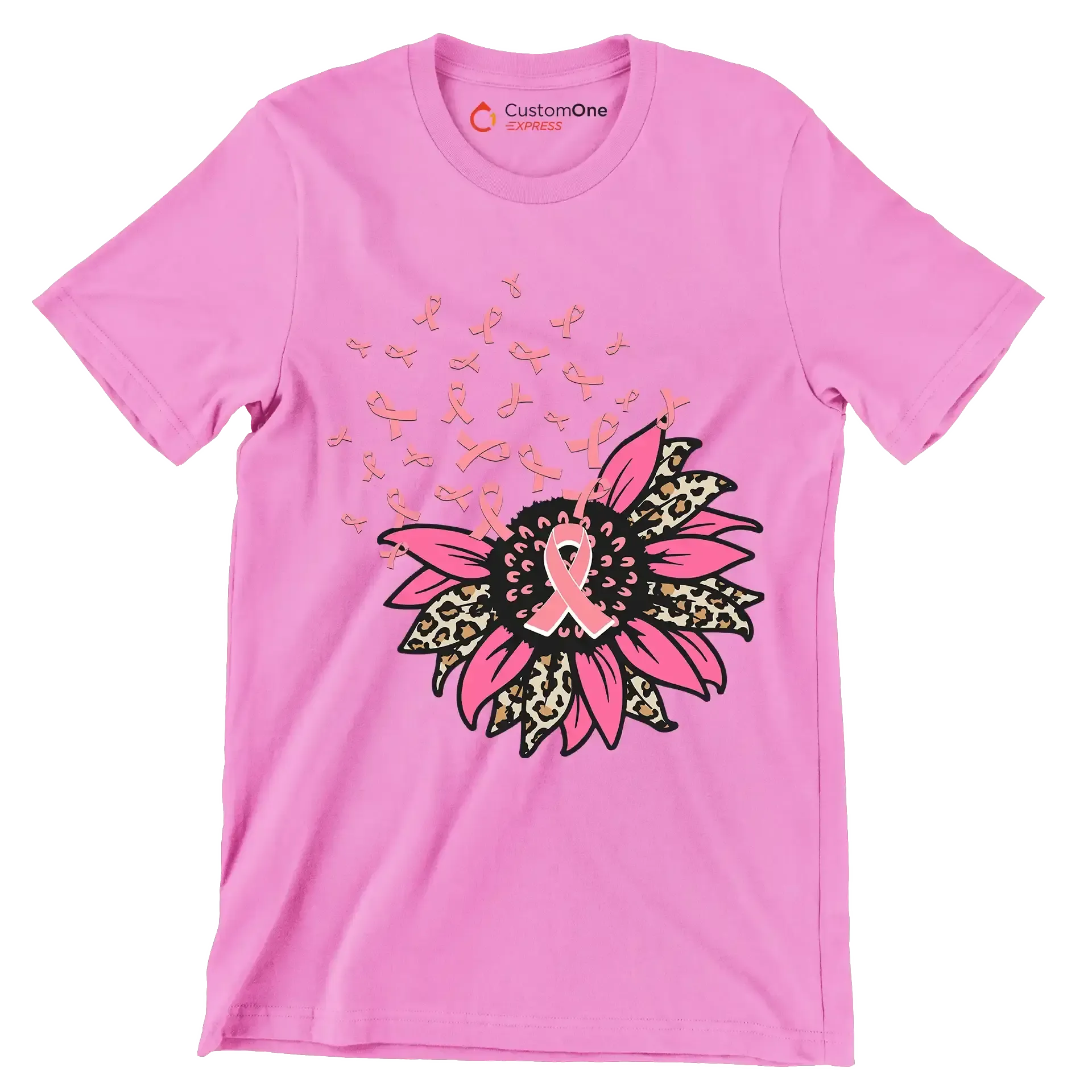 Pink Ribbon Flower - Breast Cancer Awareness T-Shirt-Pink-S-Custom One Express