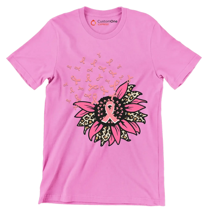 Pink Ribbon Flower - Breast Cancer Awareness T-Shirt-Pink-S-Custom One Express