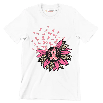 Pink Ribbon Flower - Breast Cancer Awareness T-Shirt-White-S-Custom One Express