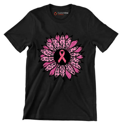 Pink flower Ribbon - Breast Cancer Awareness T-Shirt-Black-S-Custom One Express
