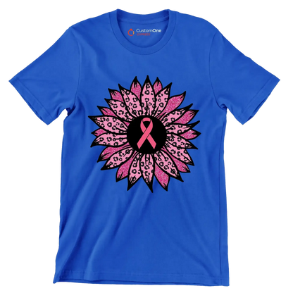 Pink flower Ribbon - Breast Cancer Awareness T-Shirt-Blue-S-Custom One Express