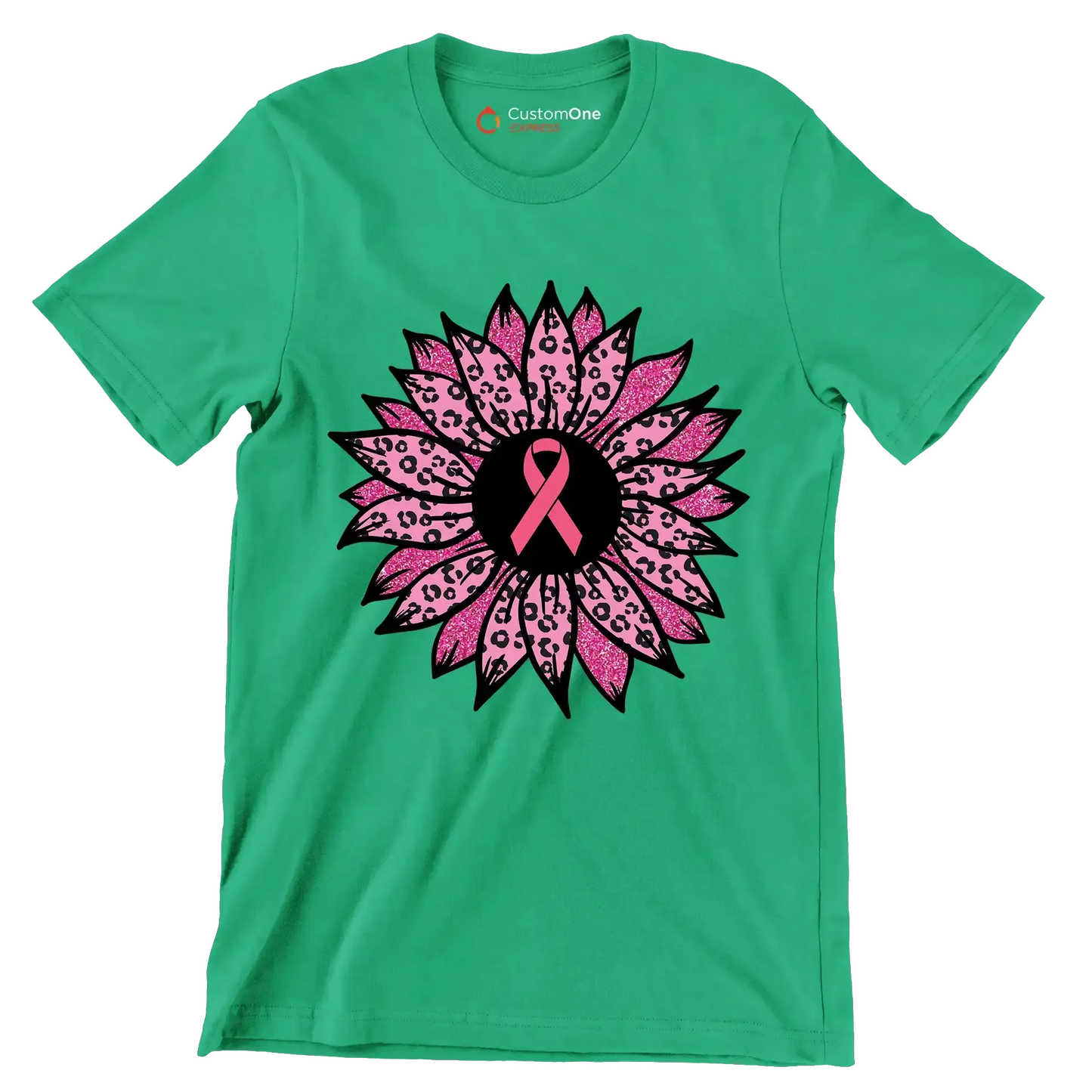 Pink flower Ribbon - Breast Cancer Awareness T-Shirt-Green-S-Custom One Express