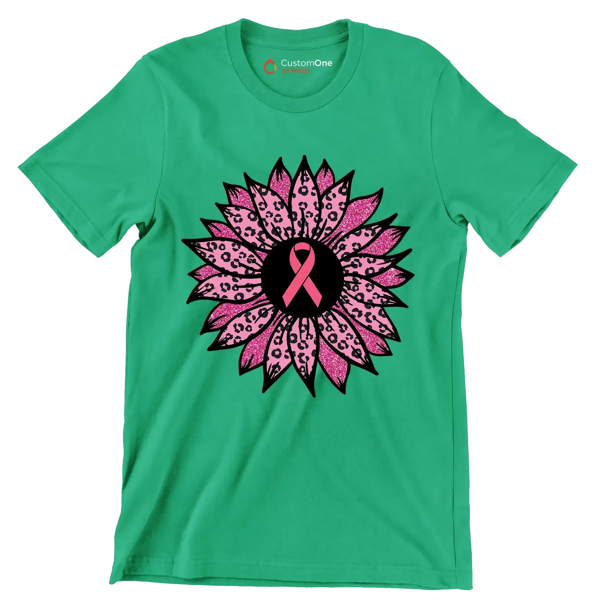 Pink flower Ribbon - Breast Cancer Awareness T-Shirt-Green-S-Custom One Express