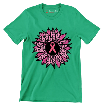 Pink flower Ribbon - Breast Cancer Awareness T-Shirt-Green-S-Custom One Express