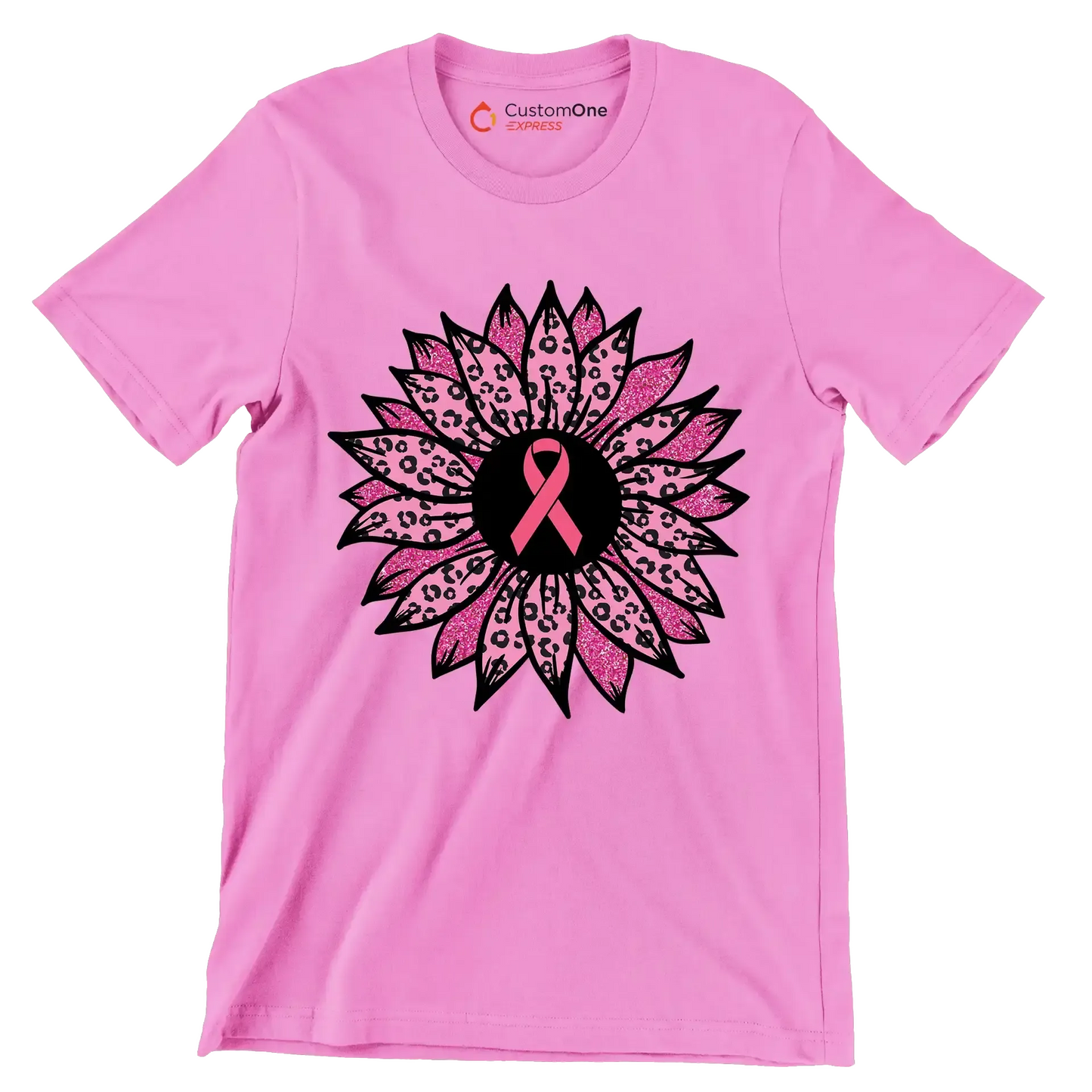Pink flower Ribbon - Breast Cancer Awareness T-Shirt-Pink-S-Custom One Express