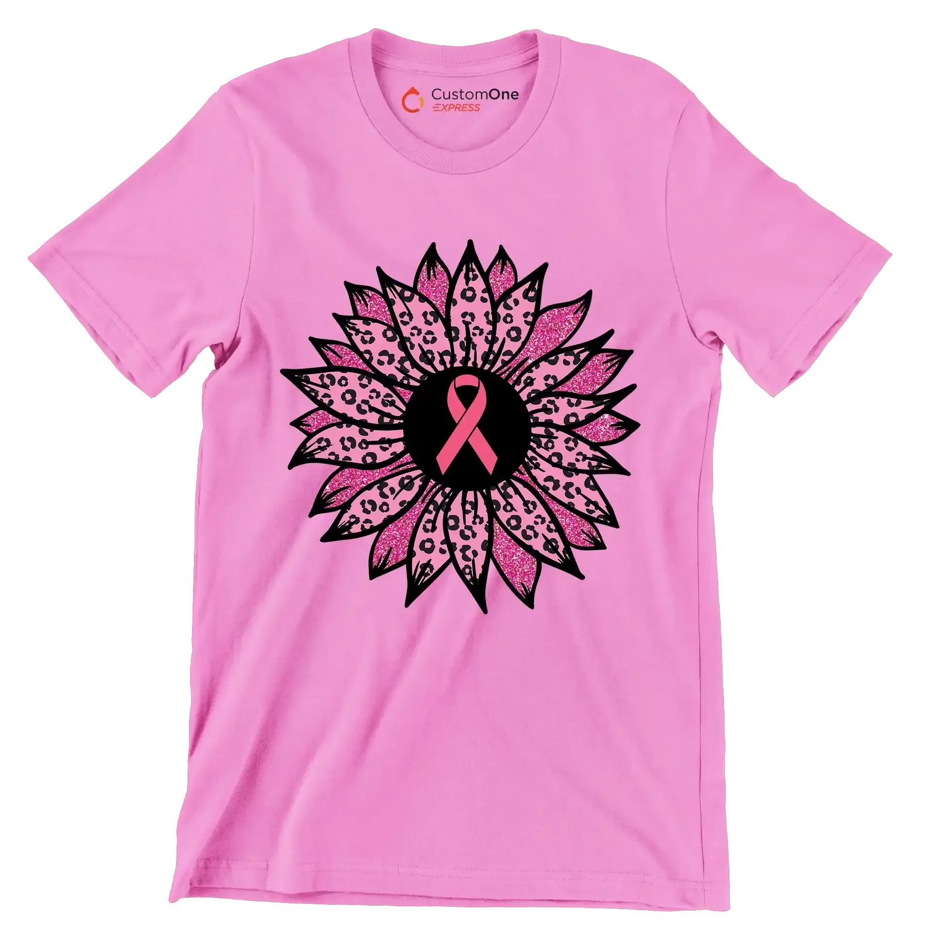 Pink flower Ribbon - Breast Cancer Awareness T-Shirt-Pink-S-Custom One Express