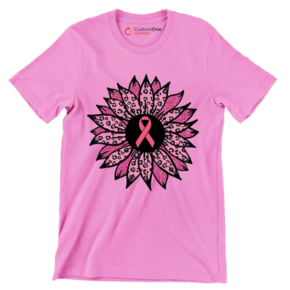 Pink flower Ribbon - Breast Cancer Awareness T-Shirt-Pink-S-Custom One Express