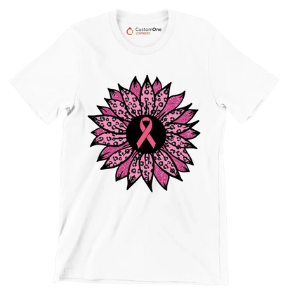 Pink flower Ribbon - Breast Cancer Awareness T-Shirt-White-S-Custom One Express