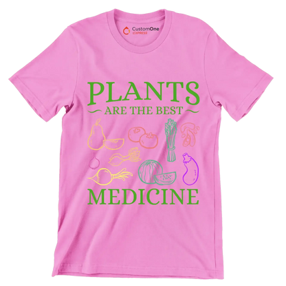 Plants are the best medicine - Vegan Themed T-Shirt-Pink-S-Custom One Express