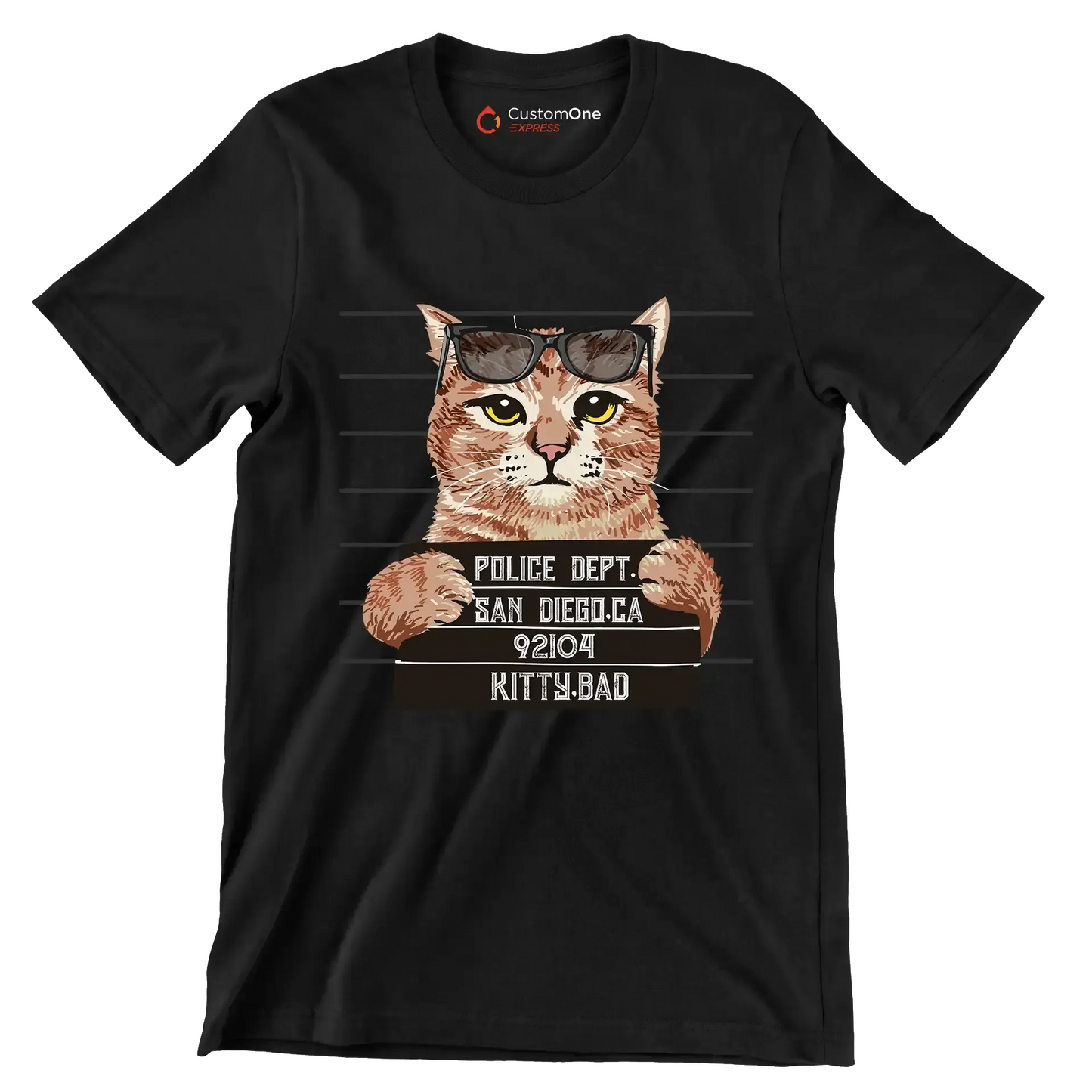 Police dept. san diego.ca 92104 kitty bad - Cat Themed T-Shirt-Black-S-Custom One Express