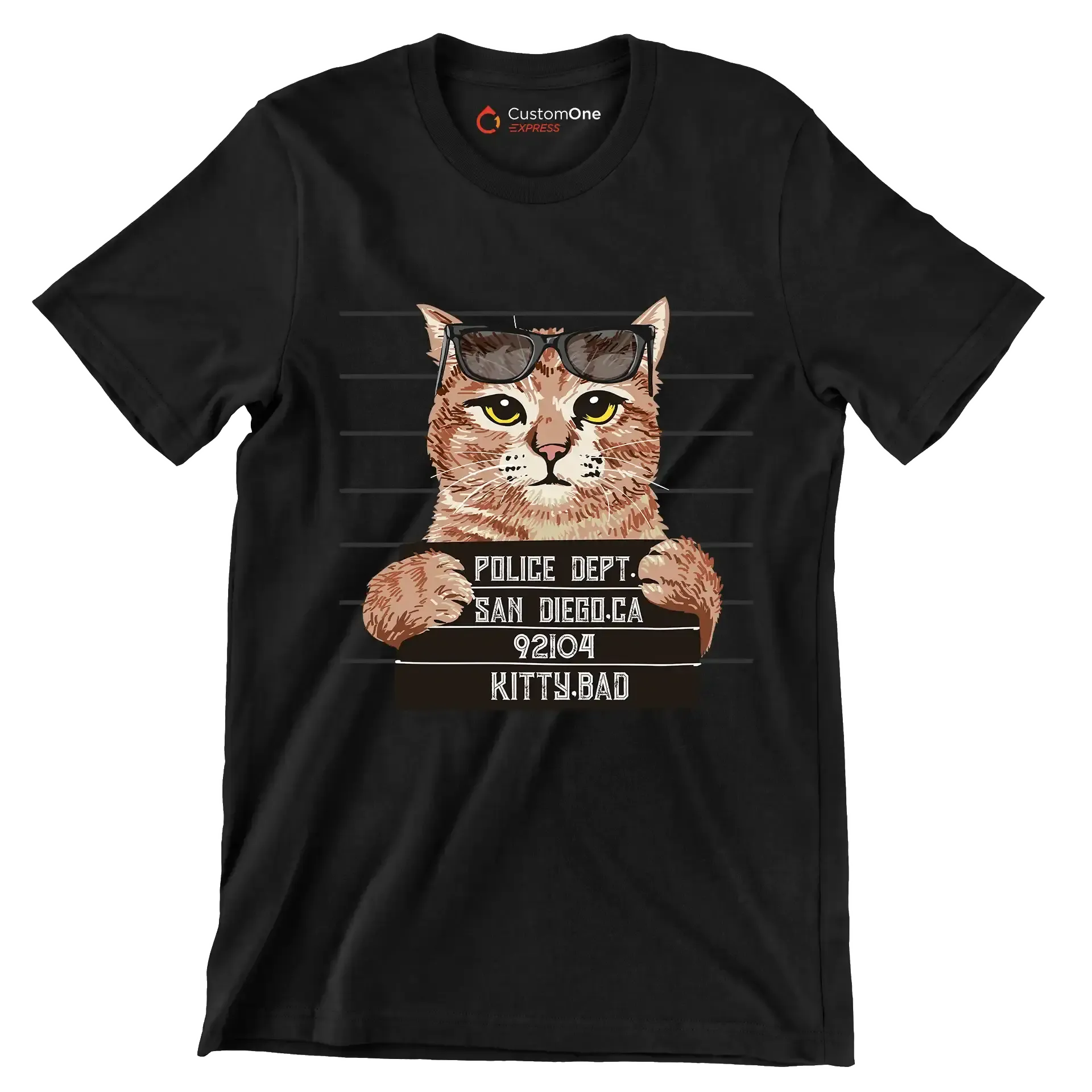 Police dept. san diego.ca 92104 kitty bad - Cat Themed T-Shirt-Black-S-Custom One Express