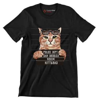 Police dept. san diego.ca 92104 kitty bad - Cat Themed T-Shirt-Black-S-Custom One Express