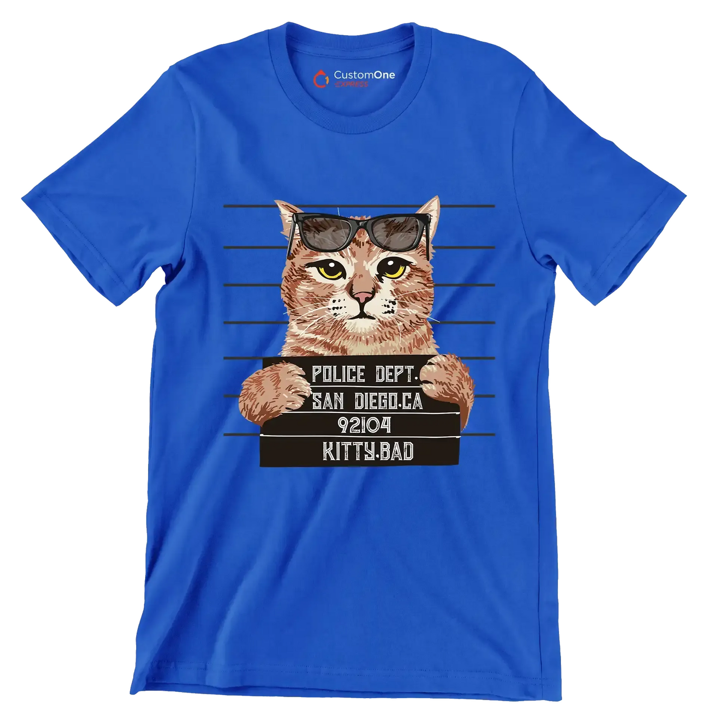 Police dept. san diego.ca 92104 kitty bad - Cat Themed T-Shirt-Blue-S-Custom One Express