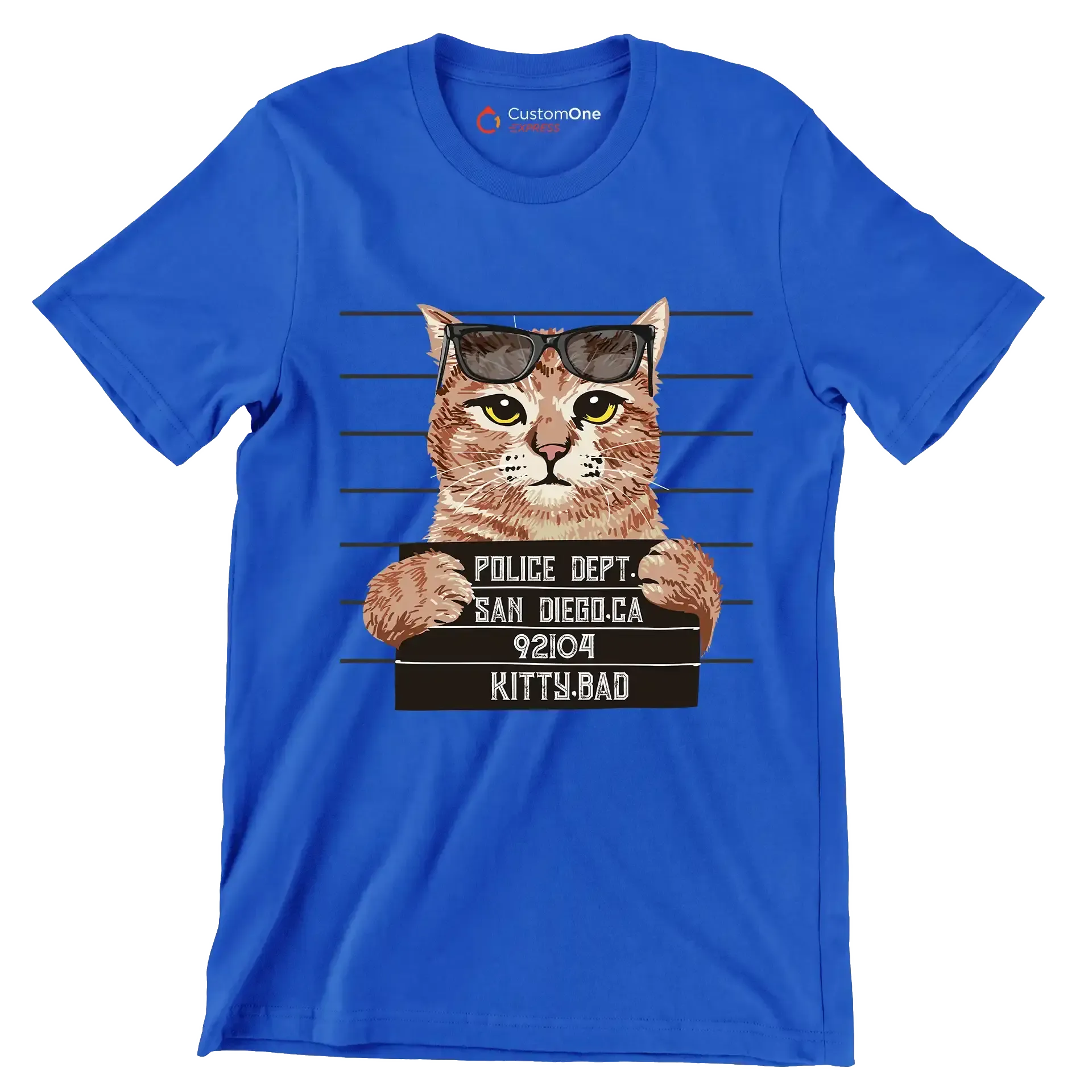 Police dept. san diego.ca 92104 kitty bad - Cat Themed T-Shirt-Blue-S-Custom One Express