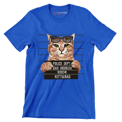 Police dept. san diego.ca 92104 kitty bad - Cat Themed T-Shirt-Blue-S-Custom One Express