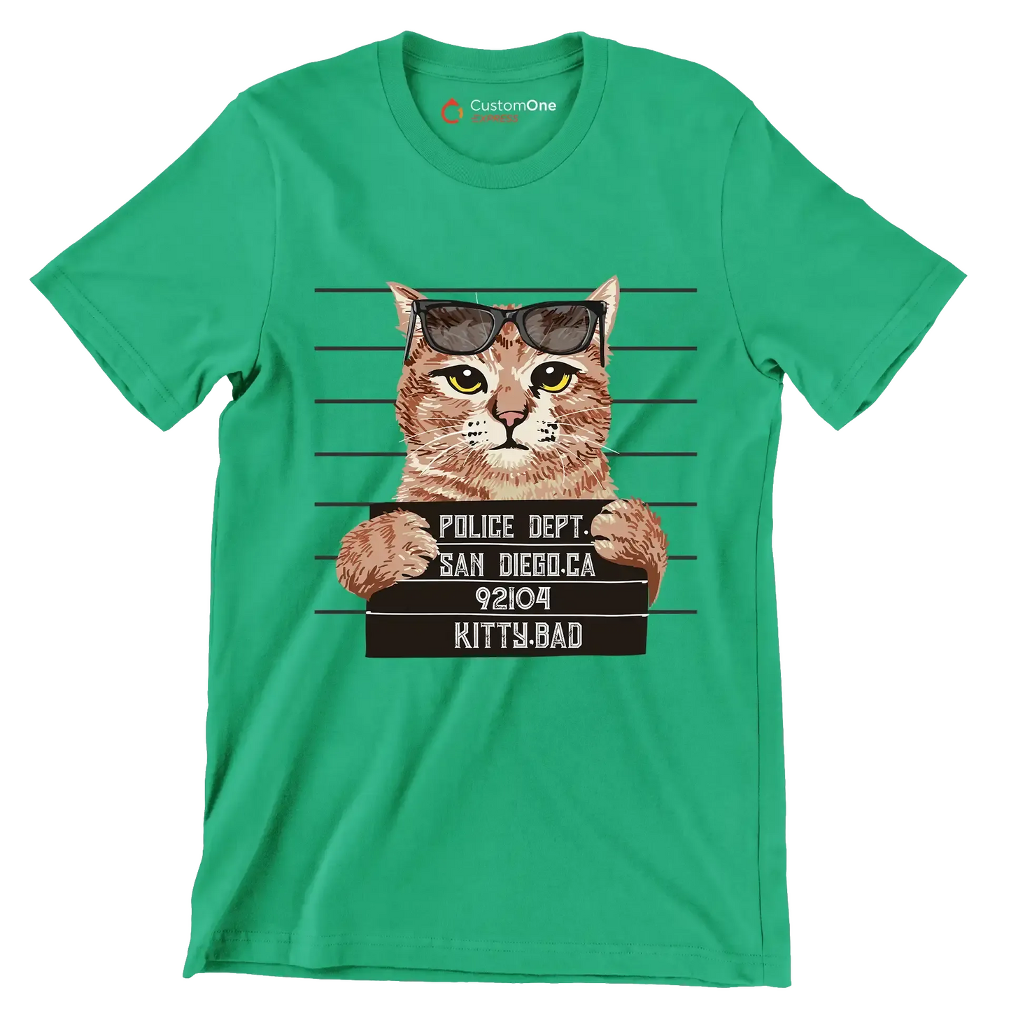 Police dept. san diego.ca 92104 kitty bad - Cat Themed T-Shirt-Green-S-Custom One Express