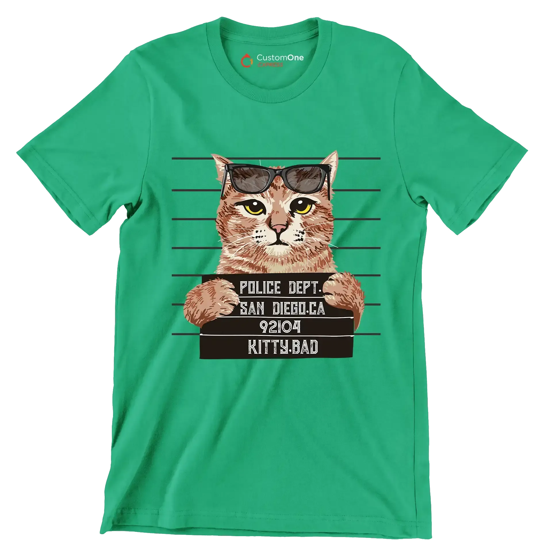Police dept. san diego.ca 92104 kitty bad - Cat Themed T-Shirt-Green-S-Custom One Express