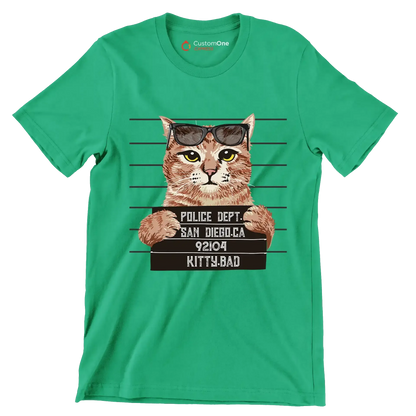 Police dept. san diego.ca 92104 kitty bad - Cat Themed T-Shirt-Green-S-Custom One Express