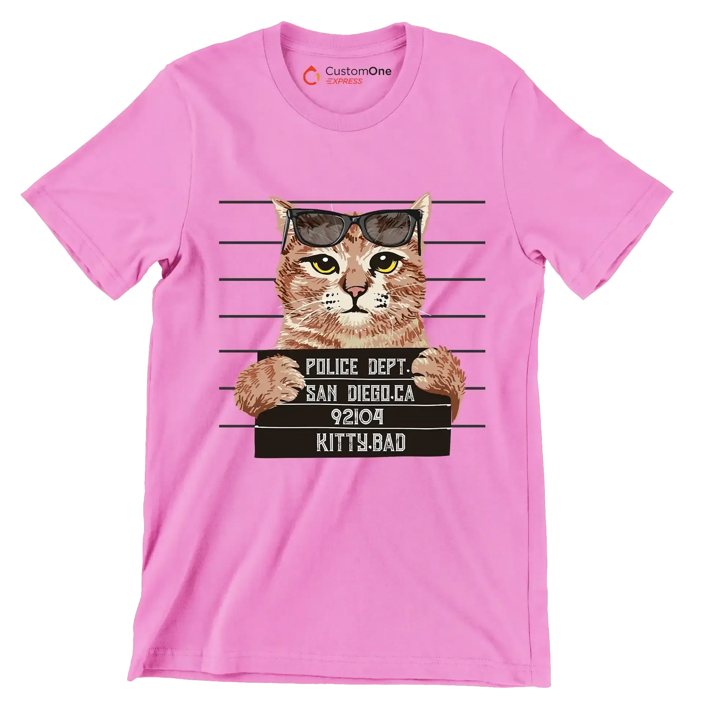 Police dept. san diego.ca 92104 kitty bad - Cat Themed T-Shirt-Pink-S-Custom One Express