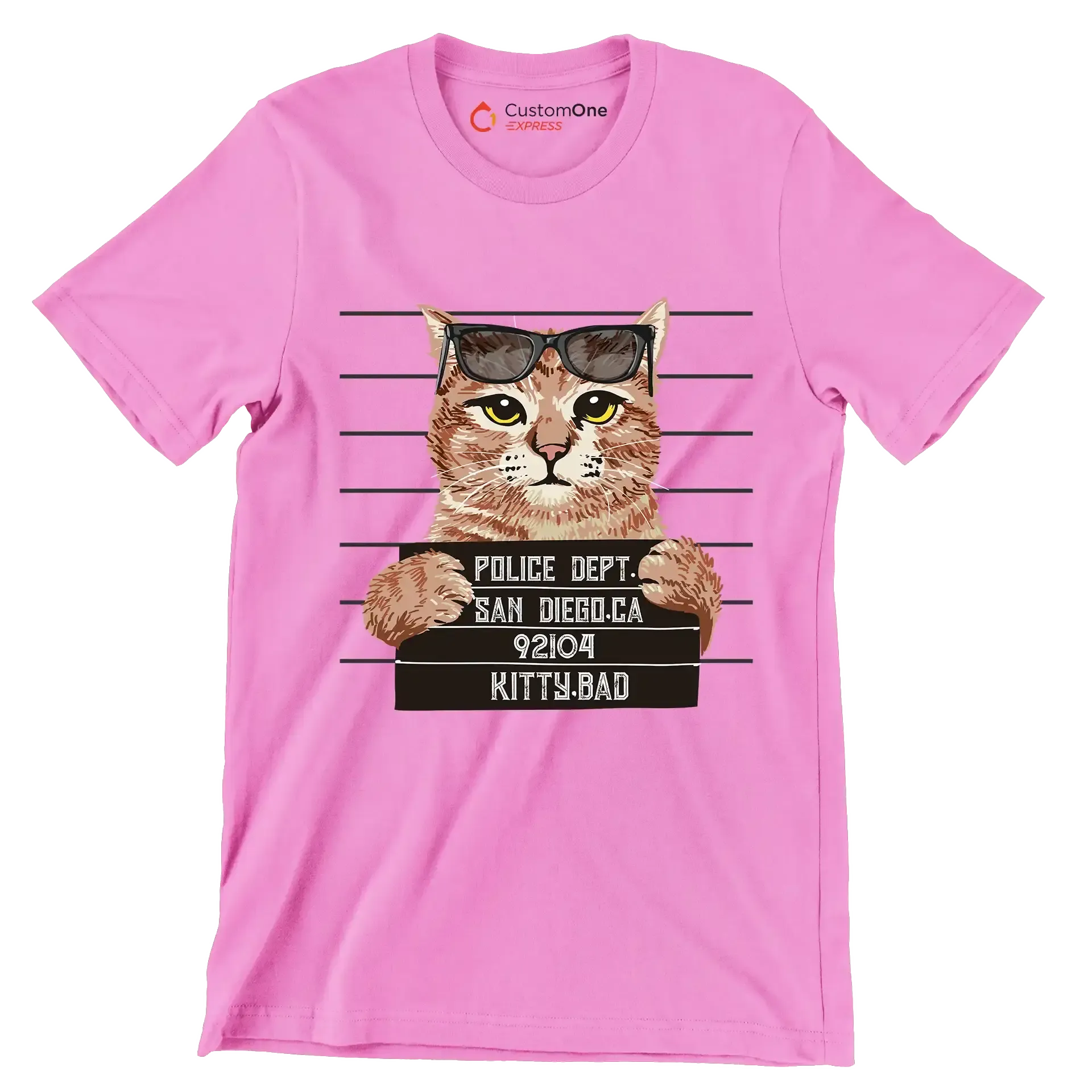 Police dept. san diego.ca 92104 kitty bad - Cat Themed T-Shirt-Pink-S-Custom One Express