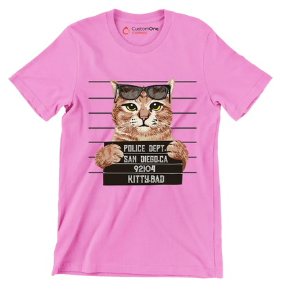 Police dept. san diego.ca 92104 kitty bad - Cat Themed T-Shirt-Pink-S-Custom One Express