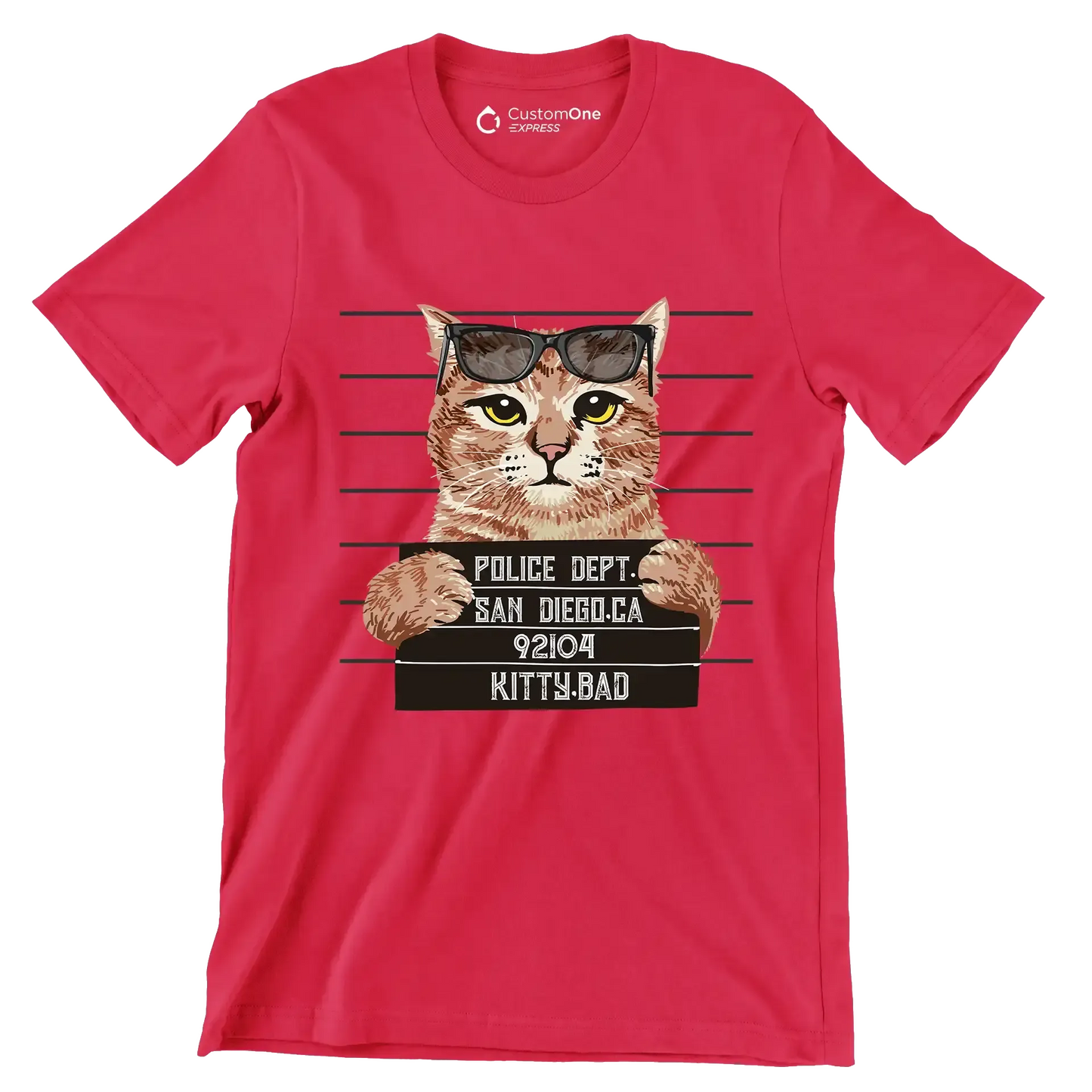 Police dept. san diego.ca 92104 kitty bad - Cat Themed T-Shirt-Red-S-Custom One Express