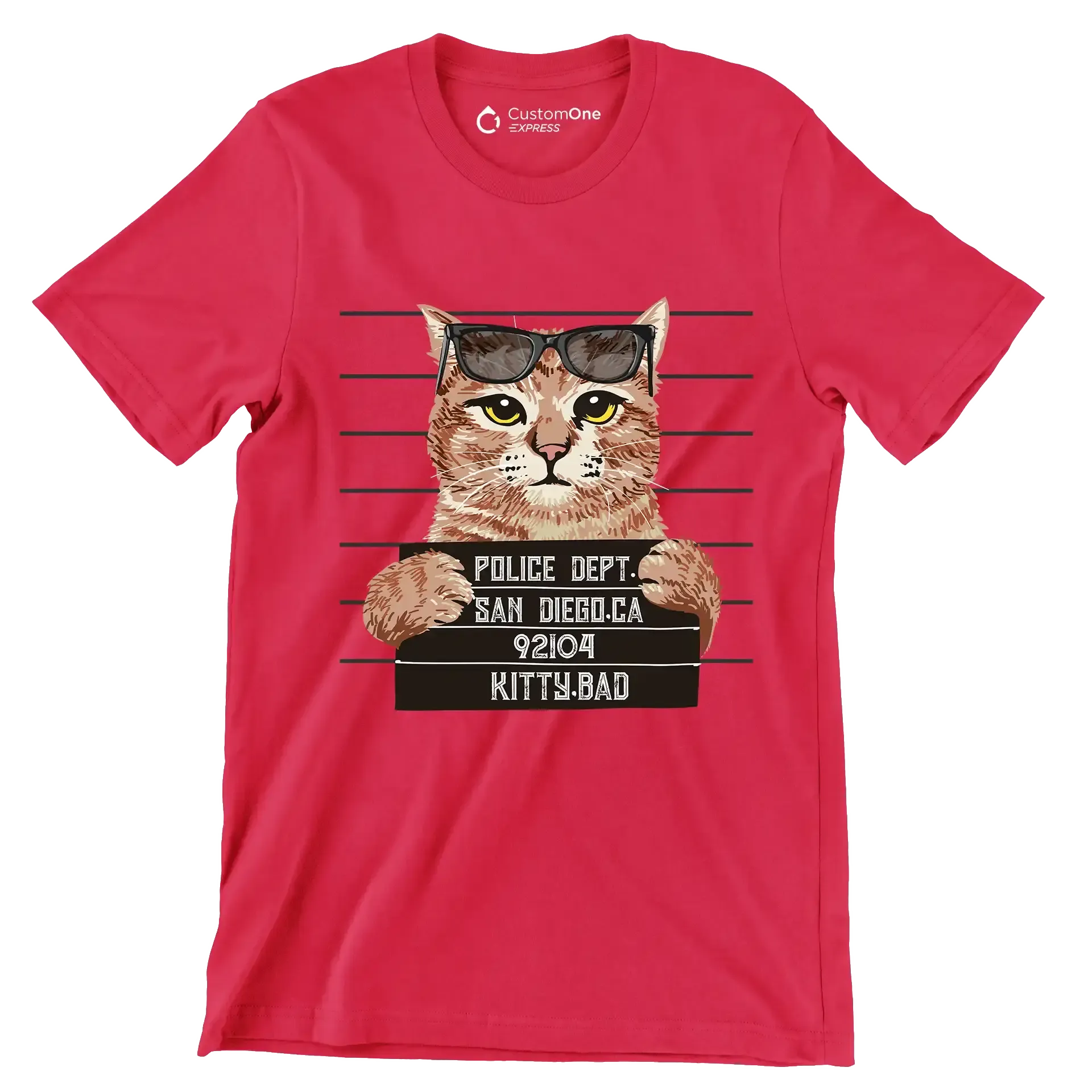 Police dept. san diego.ca 92104 kitty bad - Cat Themed T-Shirt-Red-S-Custom One Express