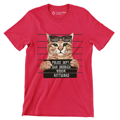 Police dept. san diego.ca 92104 kitty bad - Cat Themed T-Shirt-Red-S-Custom One Express