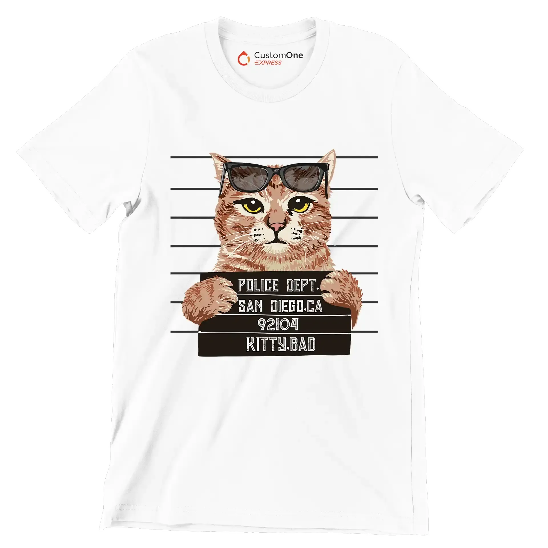 Police dept. san diego.ca 92104 kitty bad - Cat Themed T-Shirt-White-S-Custom One Express