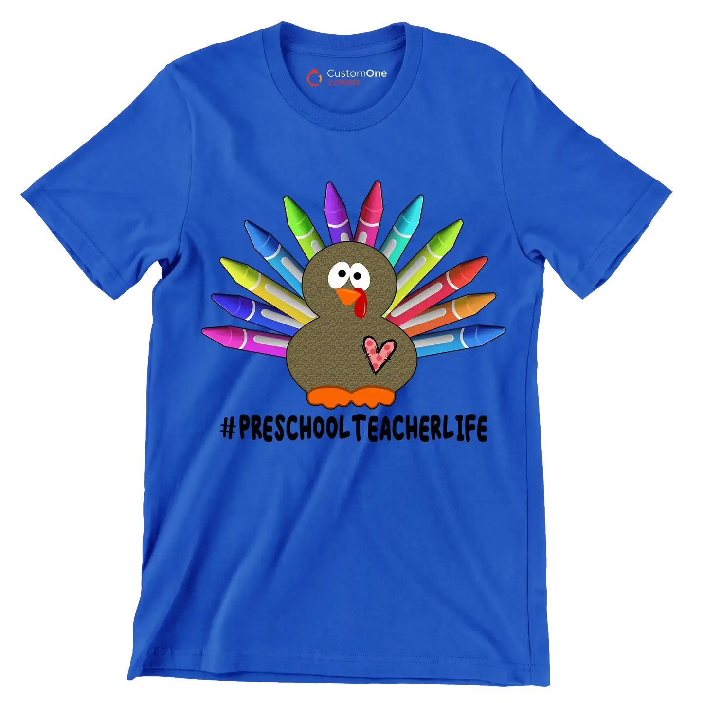 Pre School Teacher Life - Thanksgiving Themed T-Shirt-Blue-S-Custom One Express