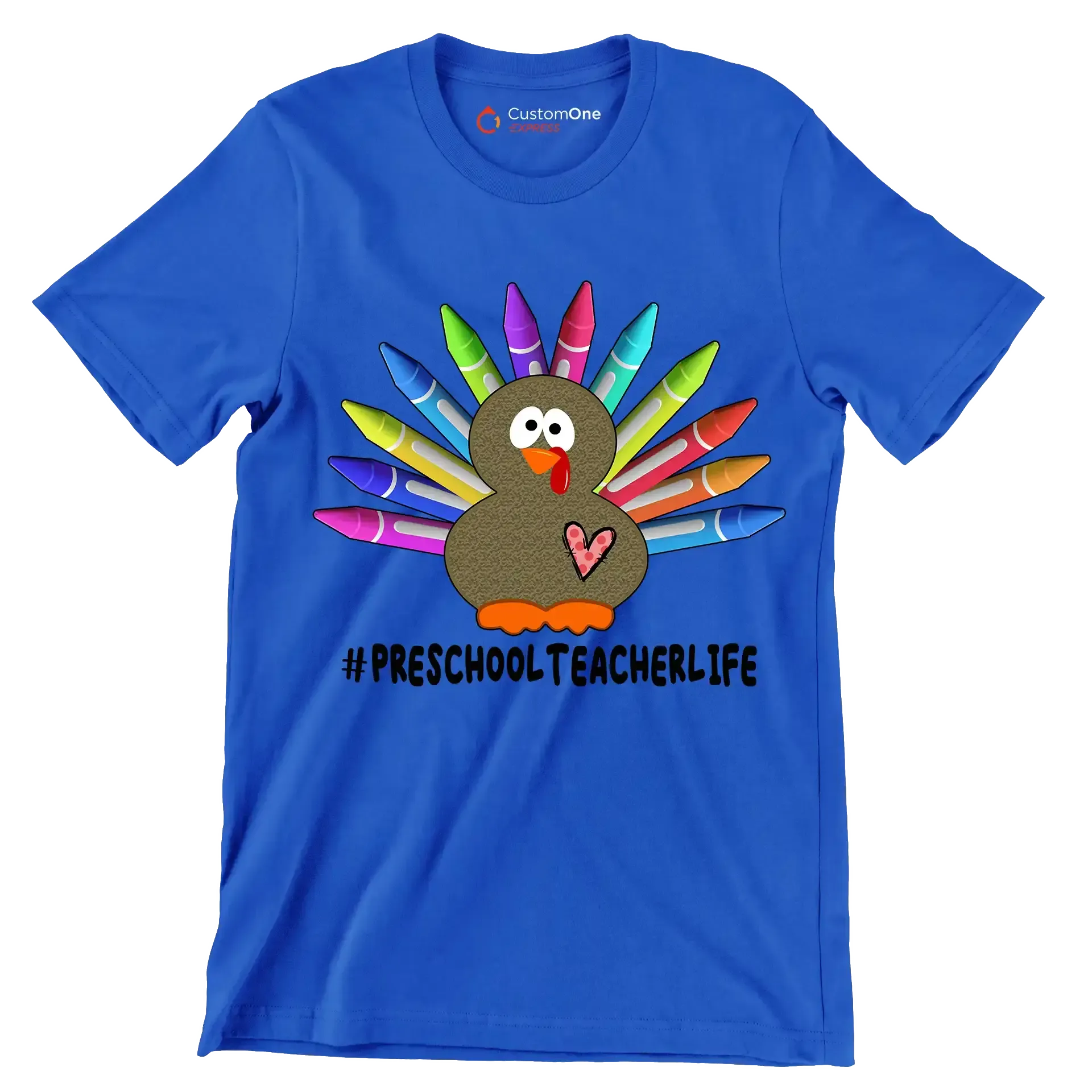 Pre School Teacher Life - Thanksgiving Themed T-Shirt-Blue-S-Custom One Express