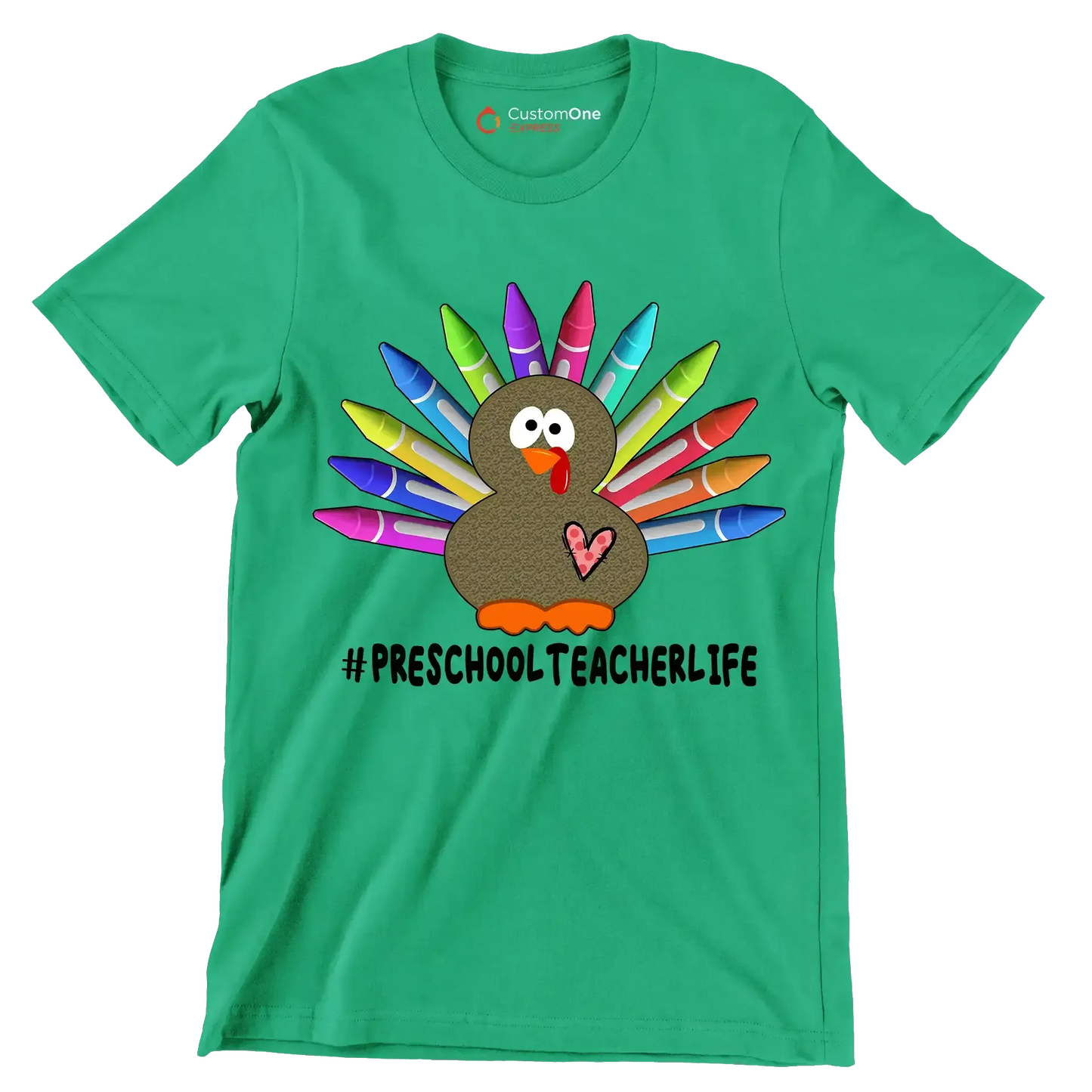 Pre School Teacher Life - Thanksgiving Themed T-Shirt-Green-S-Custom One Express