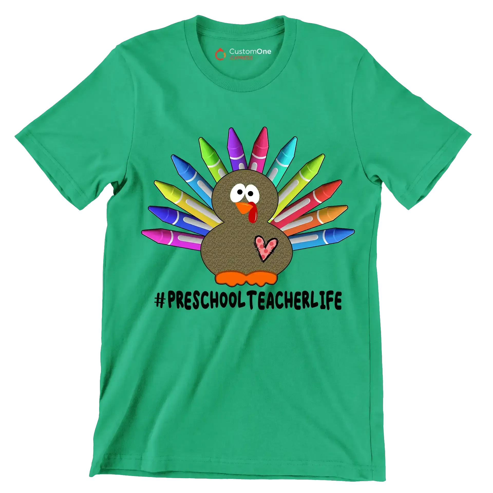 Pre School Teacher Life - Thanksgiving Themed T-Shirt-Green-S-Custom One Express