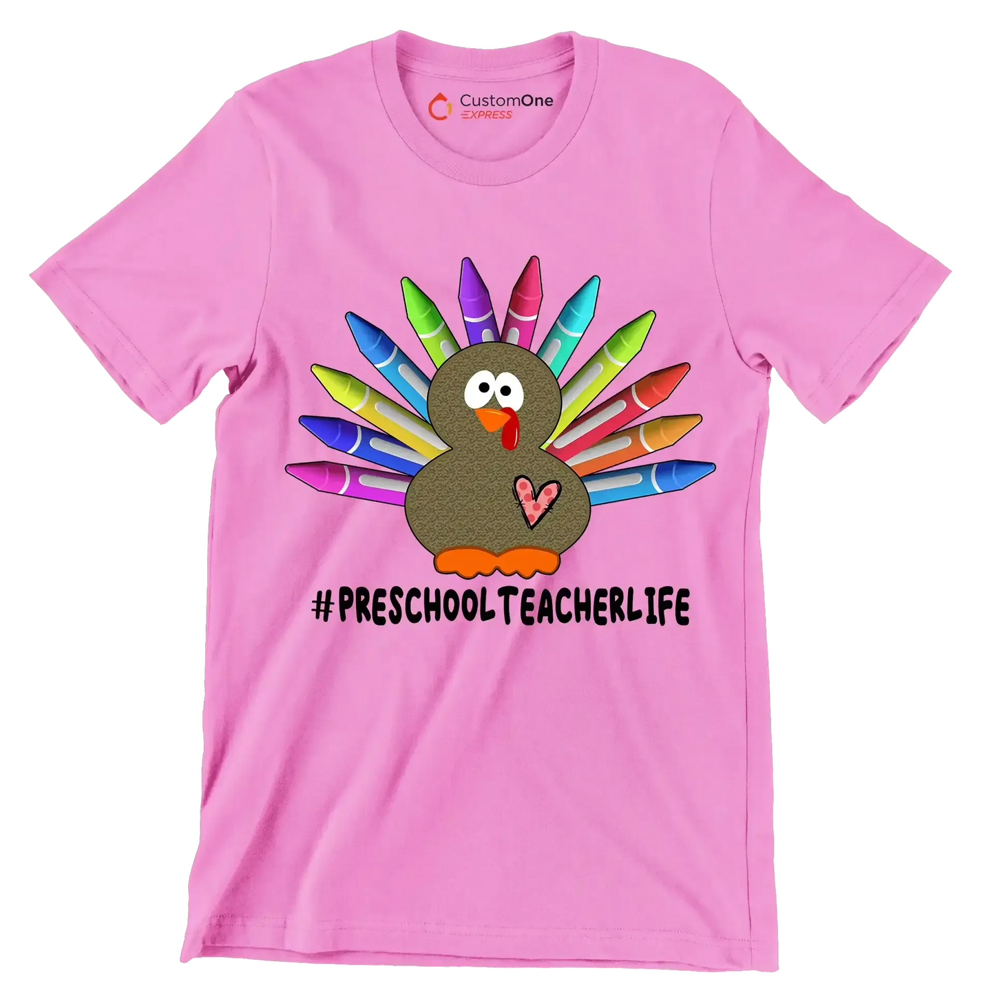 Pre School Teacher Life - Thanksgiving Themed T-Shirt-Pink-S-Custom One Express