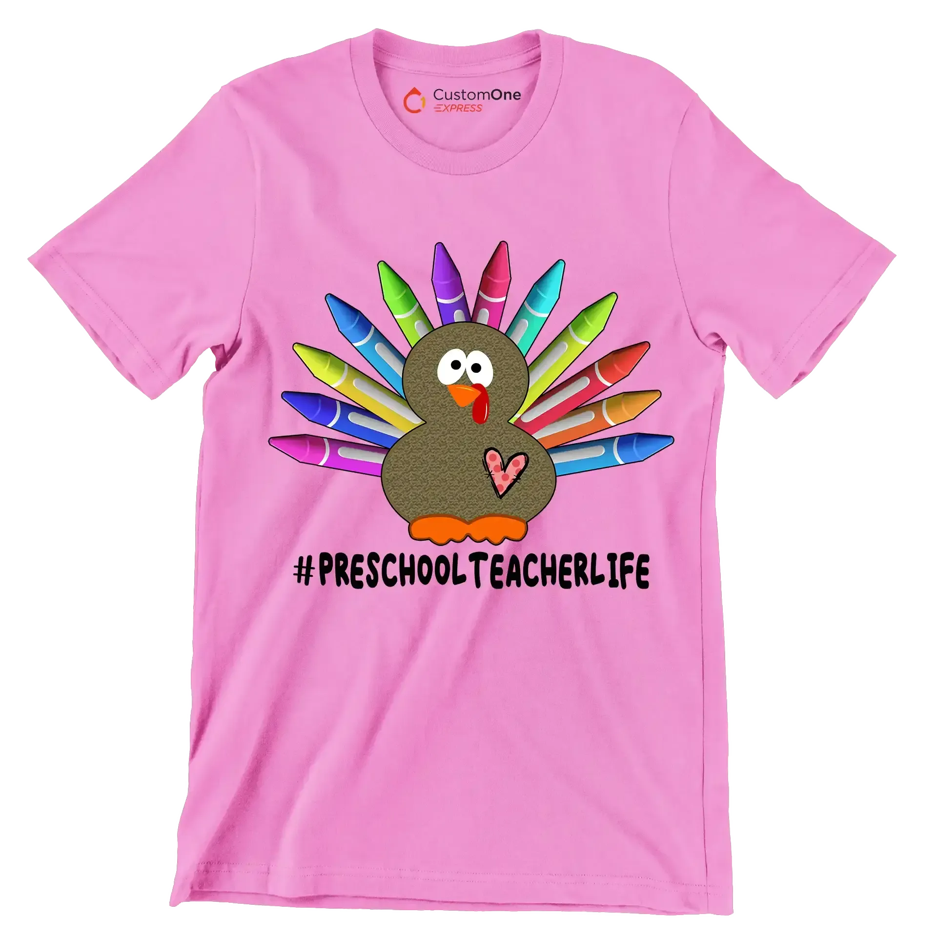 Pre School Teacher Life - Thanksgiving Themed T-Shirt-Pink-S-Custom One Express