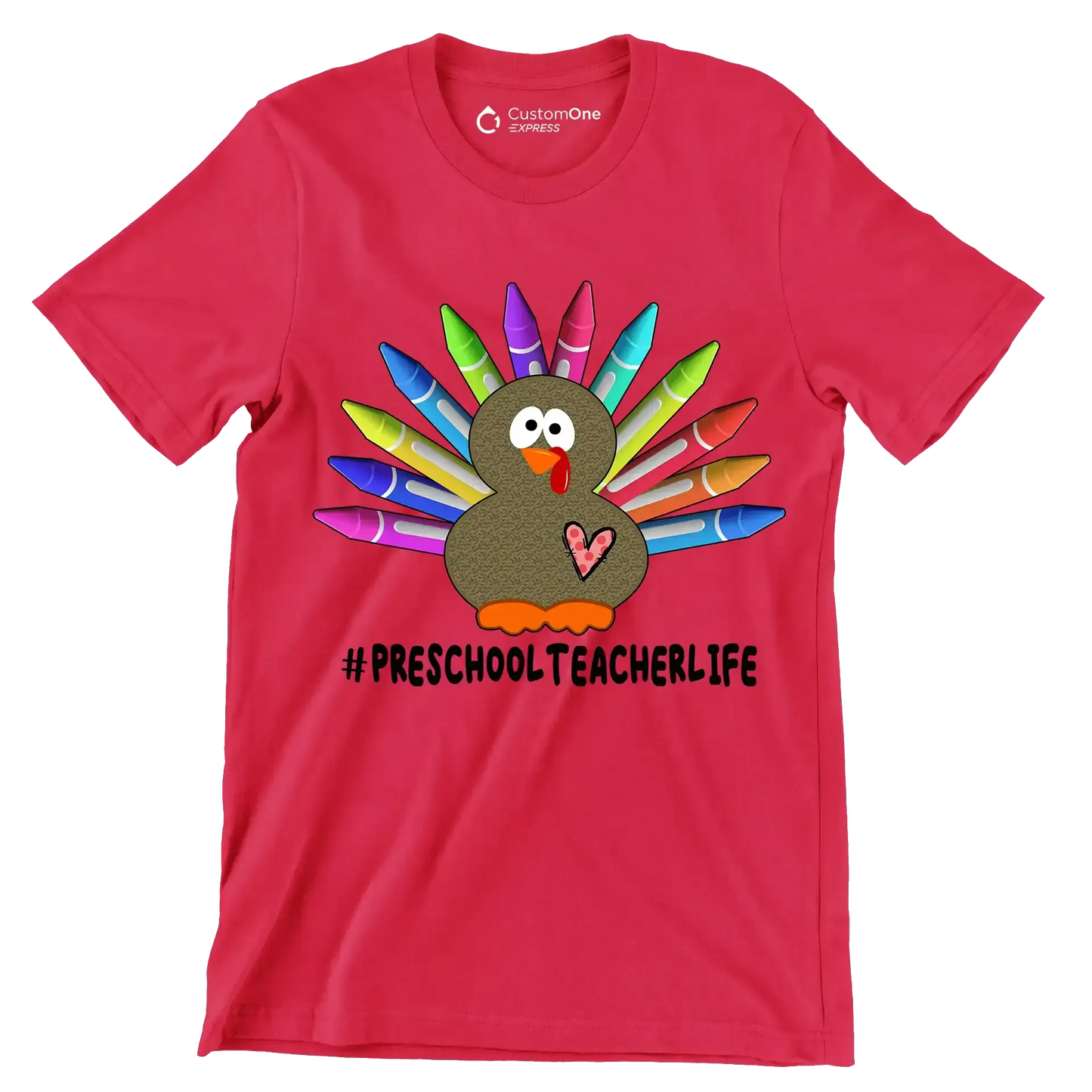 Pre School Teacher Life - Thanksgiving Themed T-Shirt-Red-S-Custom One Express