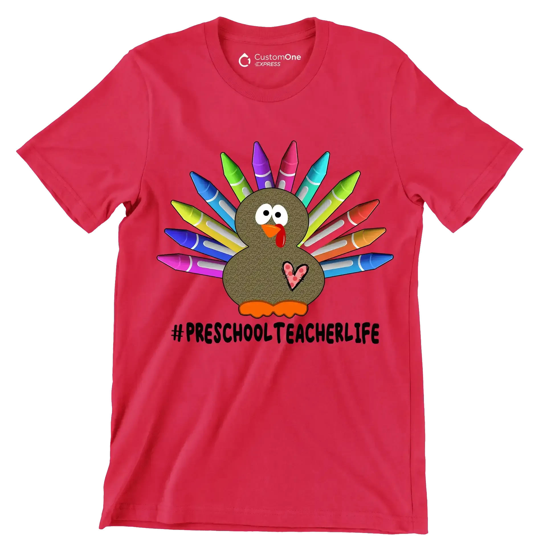 Pre School Teacher Life - Thanksgiving Themed T-Shirt-Red-S-Custom One Express