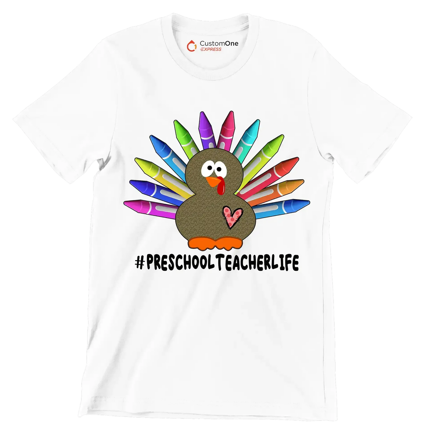 Pre School Teacher Life - Thanksgiving Themed T-Shirt-White-S-Custom One Express