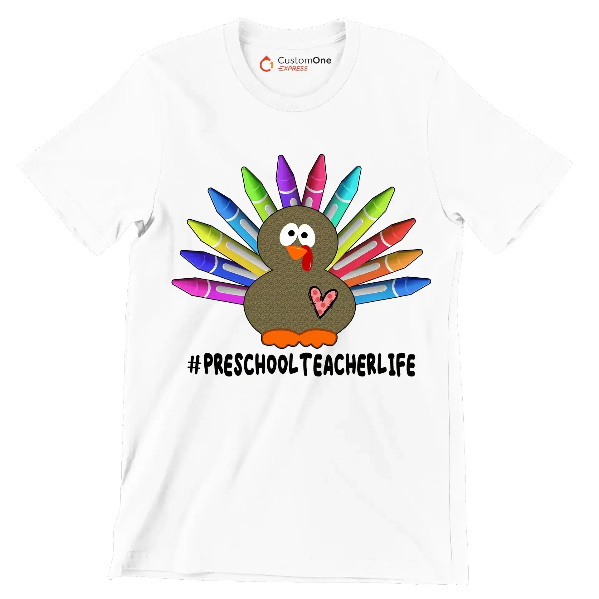 Pre School Teacher Life - Thanksgiving Themed T-Shirt-White-S-Custom One Express