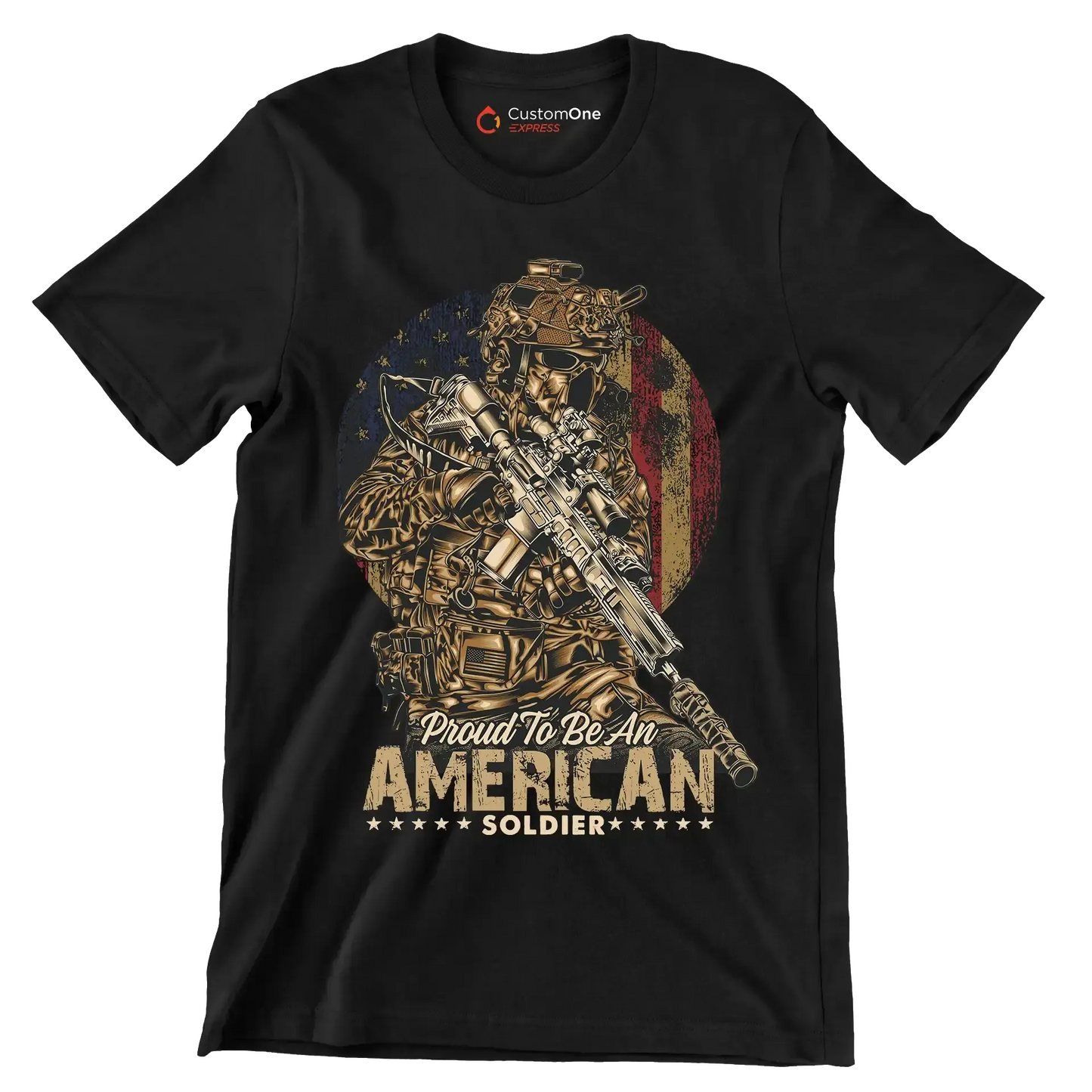 Proud to be an american god bless the u.s.a - Veterans Themed T-Shirt-Black-S-Custom One Express