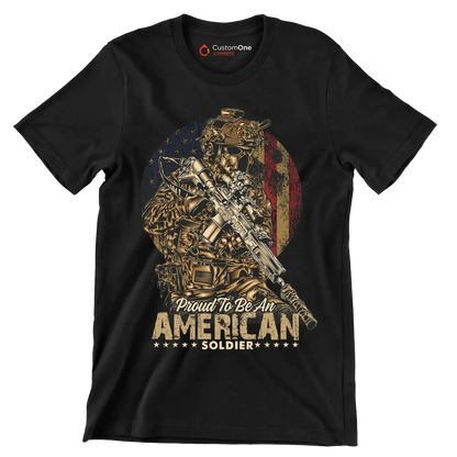 Proud to be an american god bless the u.s.a - Veterans Themed T-Shirt-Black-S-Custom One Express