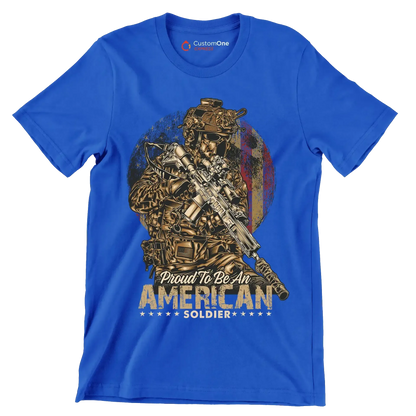 Proud to be an american god bless the u.s.a - Veterans Themed T-Shirt-Blue-S-Custom One Express