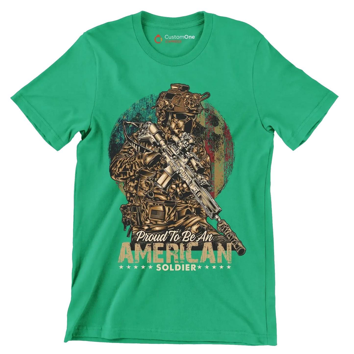 Proud to be an american god bless the u.s.a - Veterans Themed T-Shirt-Green-S-Custom One Express