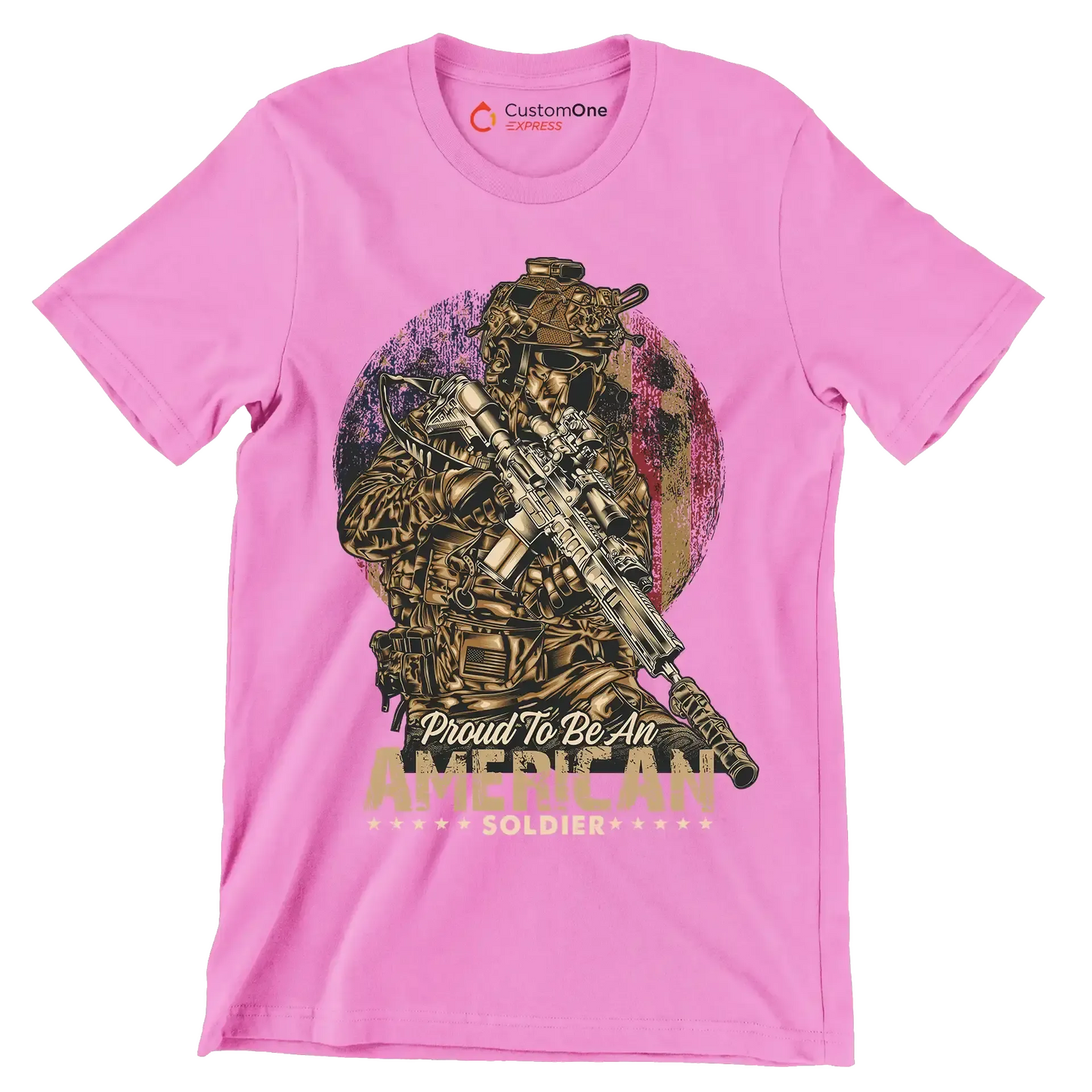 Proud to be an american god bless the u.s.a - Veterans Themed T-Shirt-Pink-S-Custom One Express