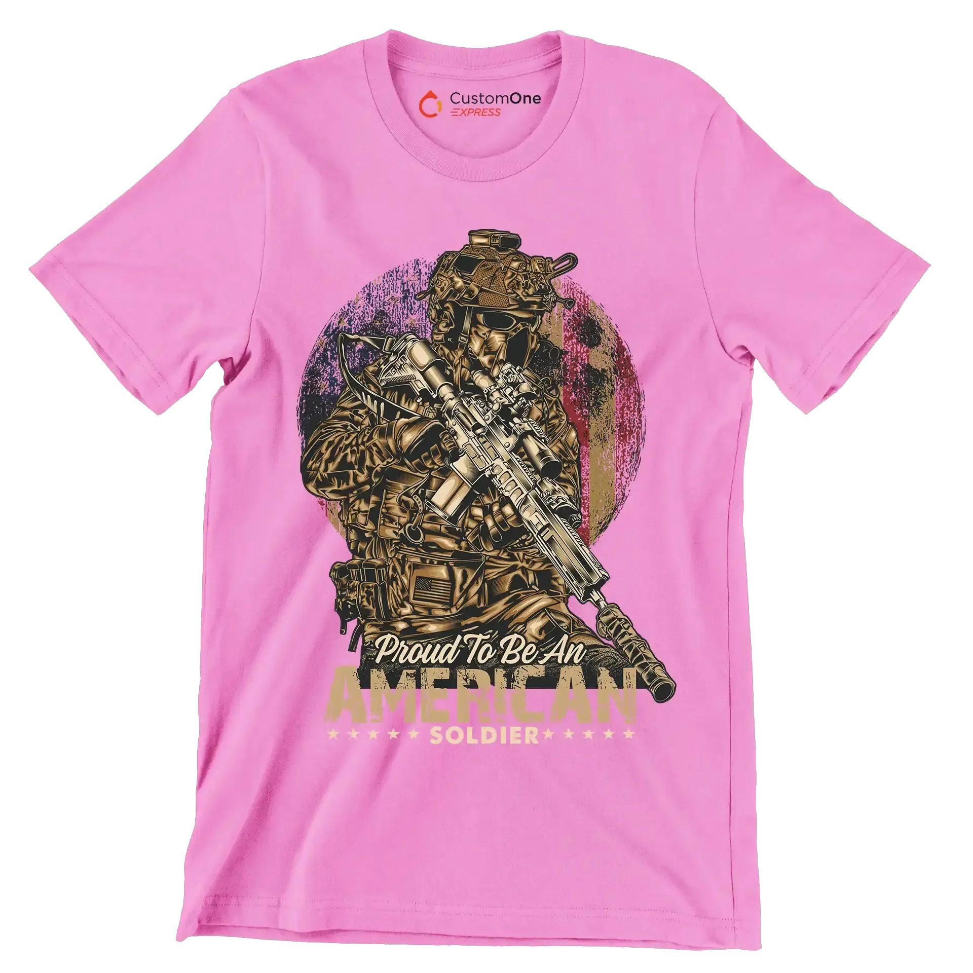 Proud to be an american god bless the u.s.a - Veterans Themed T-Shirt-Pink-S-Custom One Express