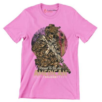 Proud to be an american god bless the u.s.a - Veterans Themed T-Shirt-Pink-S-Custom One Express