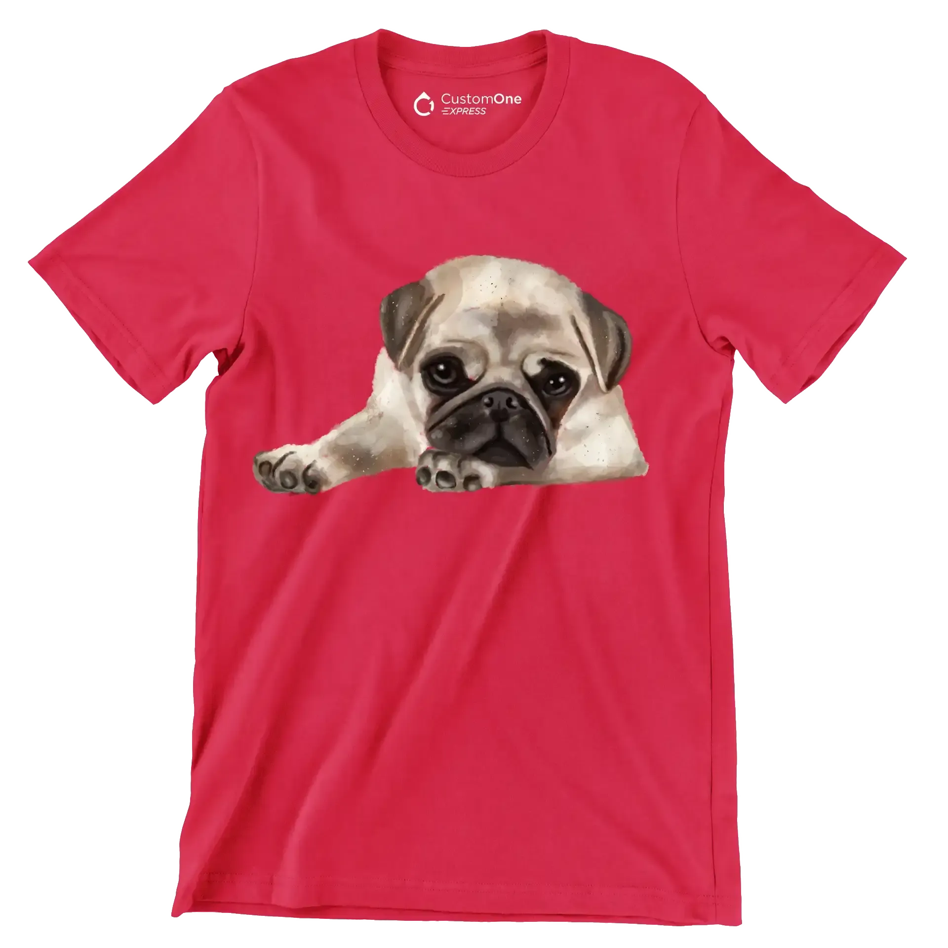 Pug - Dog Themed T-Shirt-Red-S-Custom One Express