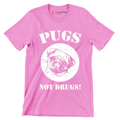 Pugs not drugs - Dog Themed T-Shirt-Pink-S-Custom One Express